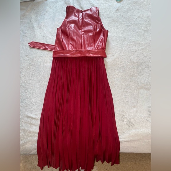 Red and Burgundy Pleated Dress - Picture 3 of 4